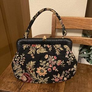 Crown Lewis Vintage Floral Embroidered Tapestry Purse/Satchel